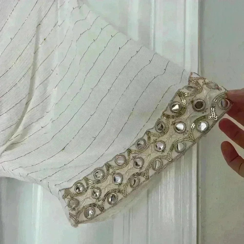 Ivory Boho Mirror Embellished Maxi Dress Viscose Kaftan Festival Beach Resort - Picture 13 of 17